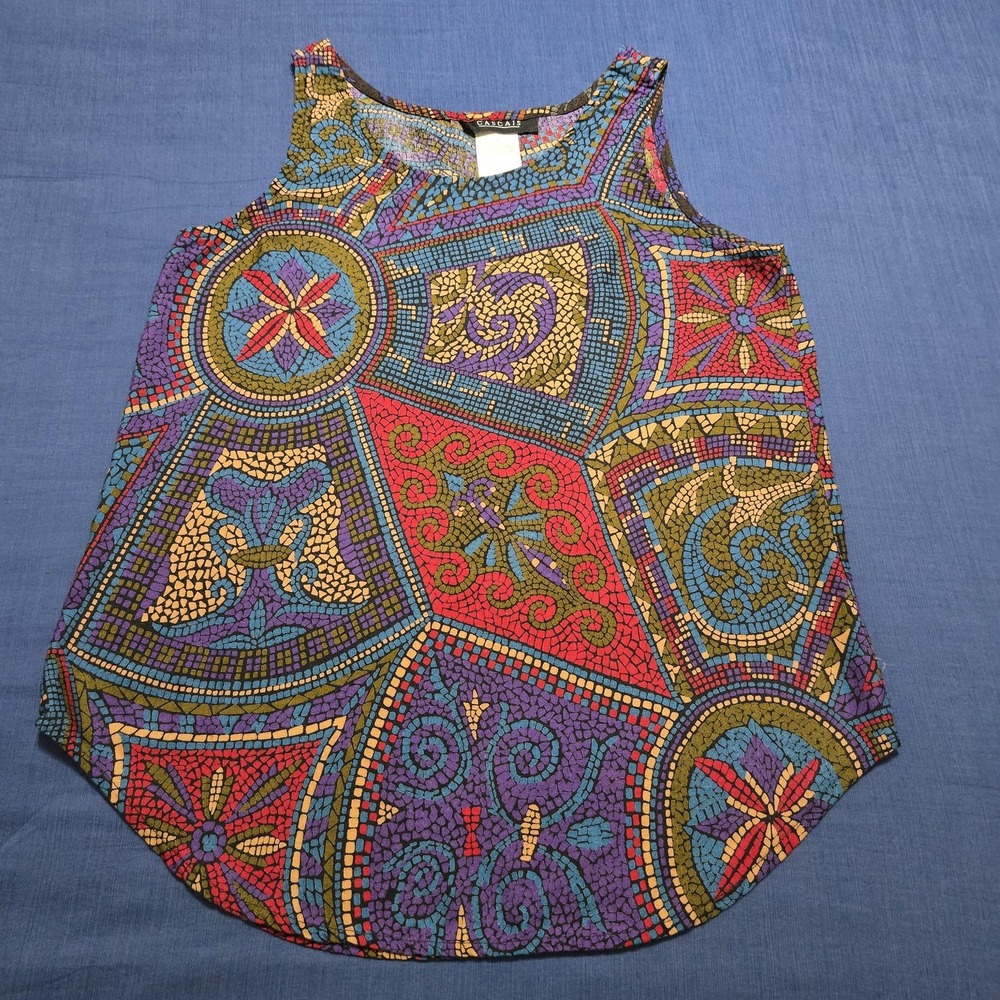 Cascais Tank Top Womens USA Small Multicolor Geometric‎ Mosaic Rayon Scoop Neck
